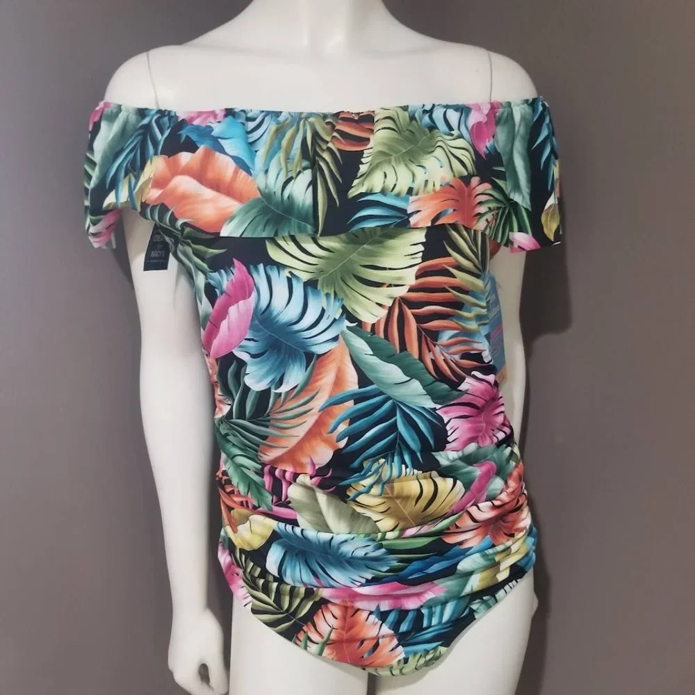 Swim Solutions Off the Shoulder Tummy Control One Piece Swimsuit Size 16
